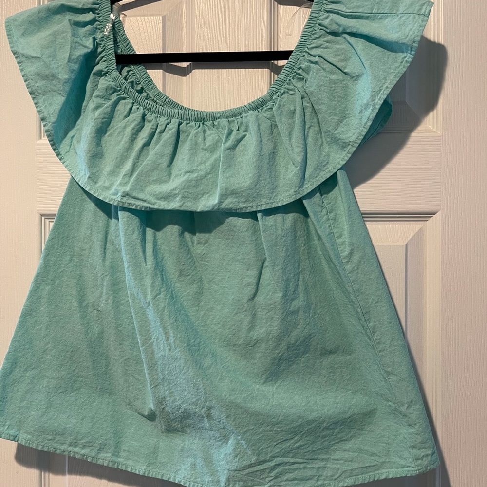 Light green chambray off the shoulder top.
